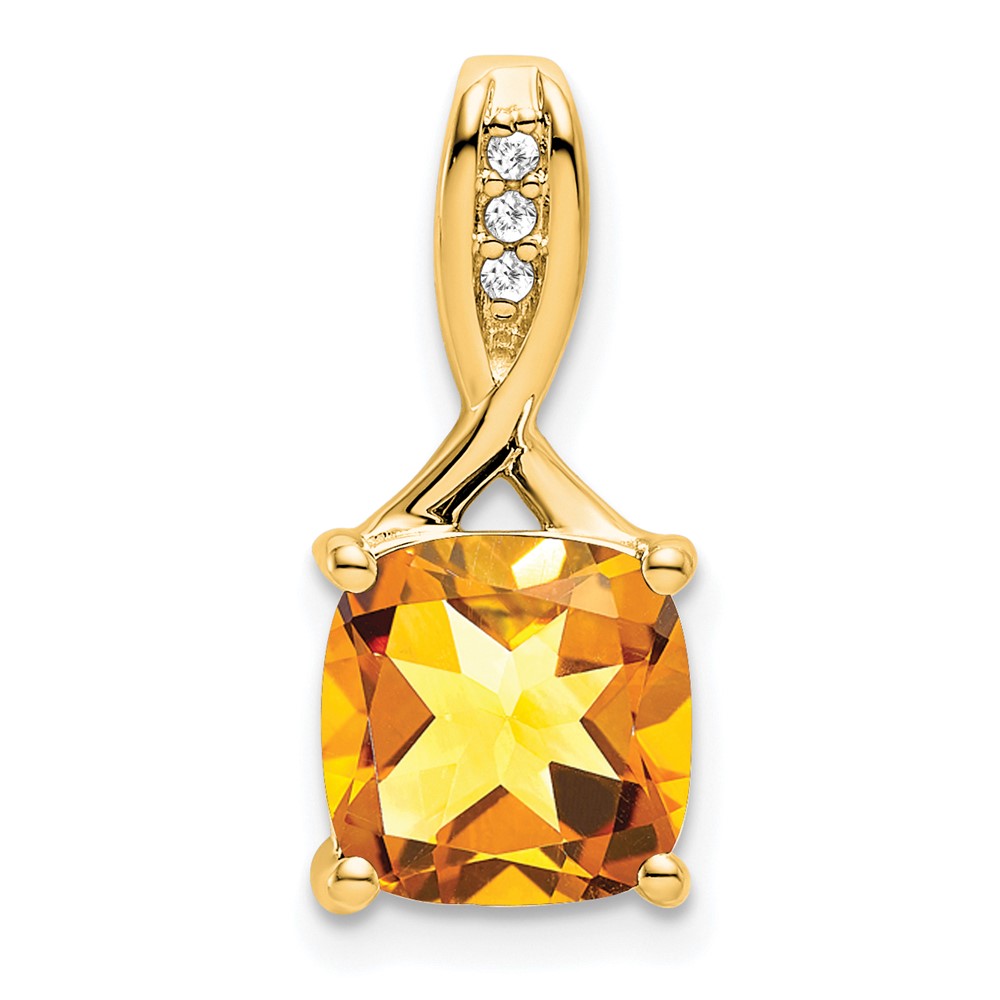 PM7062-CI-002-YA.jpg 14k 8mm Cushion Citrine and Diamond Chain Slide - Image 1