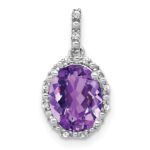 14k White Gold 9x7mm Oval Amethyst and Diamond Halo Pendant