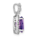 14k White Gold 9x7mm Oval Amethyst and Diamond Halo Pendant - Image 2