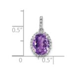 14k White Gold 9x7mm Oval Amethyst and Diamond Halo Pendant - Image 3