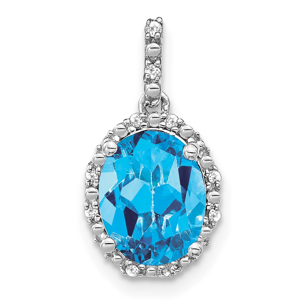 PM7063-BT-006-WA.jpg 14k White Gold 9x7mm Oval Blue Topaz and Diamond Halo Pendant - Image 1
