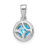 14k White Gold 6.5mm Round Blue Topaz and Diamond Halo Pendant - Image 4