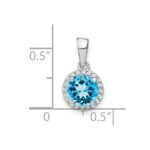 14k White Gold 6.5mm Round Blue Topaz and Diamond Halo Pendant - Image 3