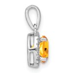 14k White Gold 6.5mm Round Citrine and Diamond Halo Pendant - Image 2
