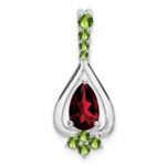 14k White Gold 8x5mm Pear Garnet and Peridot Pendant