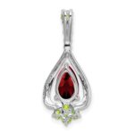 14k White Gold 8x5mm Pear Garnet and Peridot Pendant - Image 4