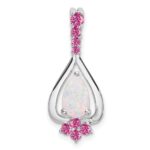 14k White Gold Pear Lab Created Opal and Lab Created Pink Sapphire Pendant