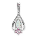 14k White Gold Pear Lab Created Opal and Lab Created Pink Sapphire Pendant - Image 3