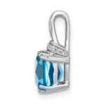 14k White Gold 7mm Cushion Blue Topaz and Diamond Chain Slide - Image 2