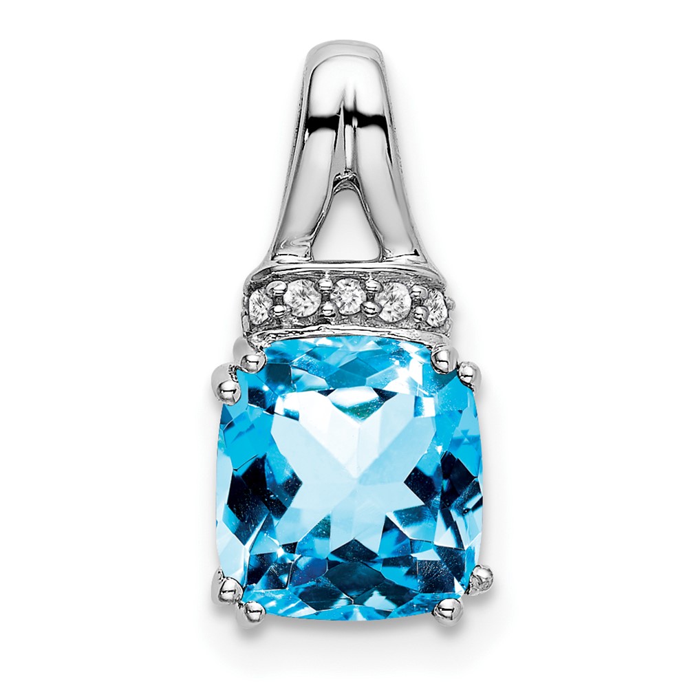 PM7074-BT-004-WA.jpg 14k White Gold 7mm Cushion Blue Topaz and Diamond Chain Slide - Image 1