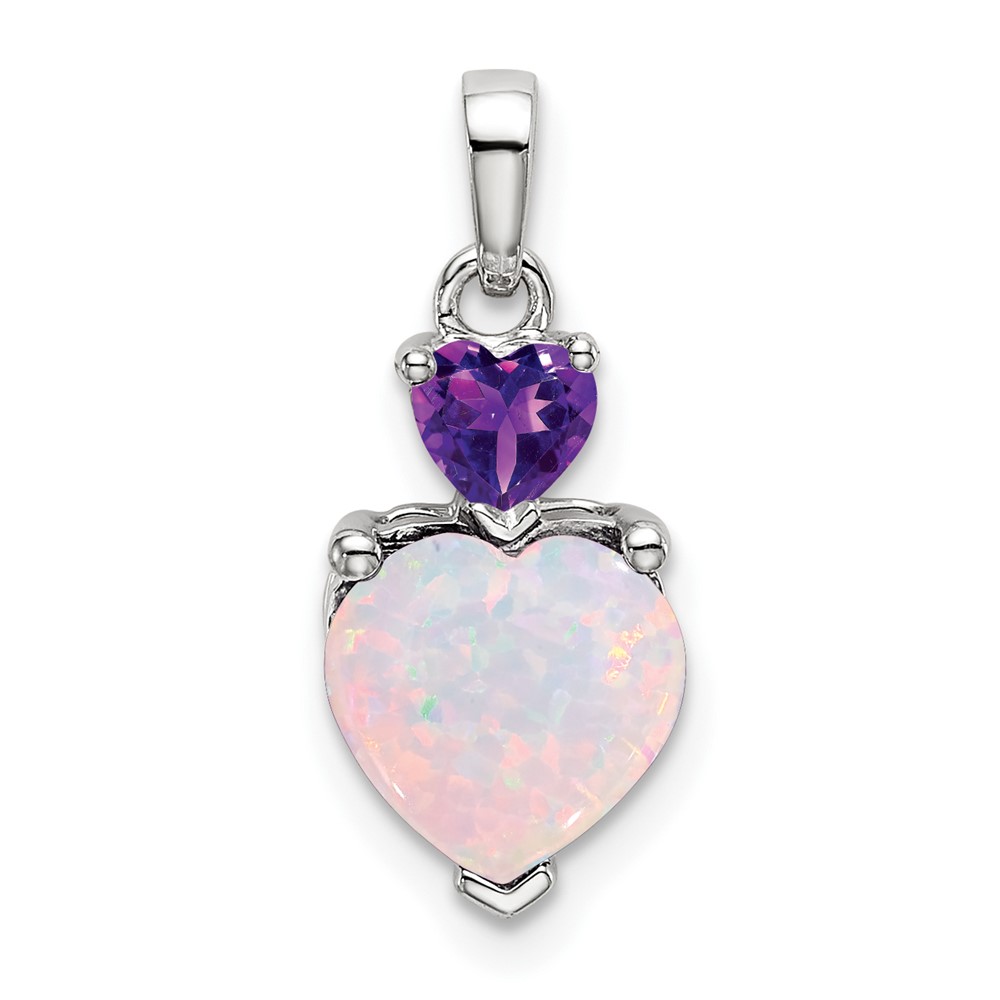 PM7076-OP_AM-W.jpg 14k White Gold Heart Lab Created Opal and Amethyst Pendant - Image 1