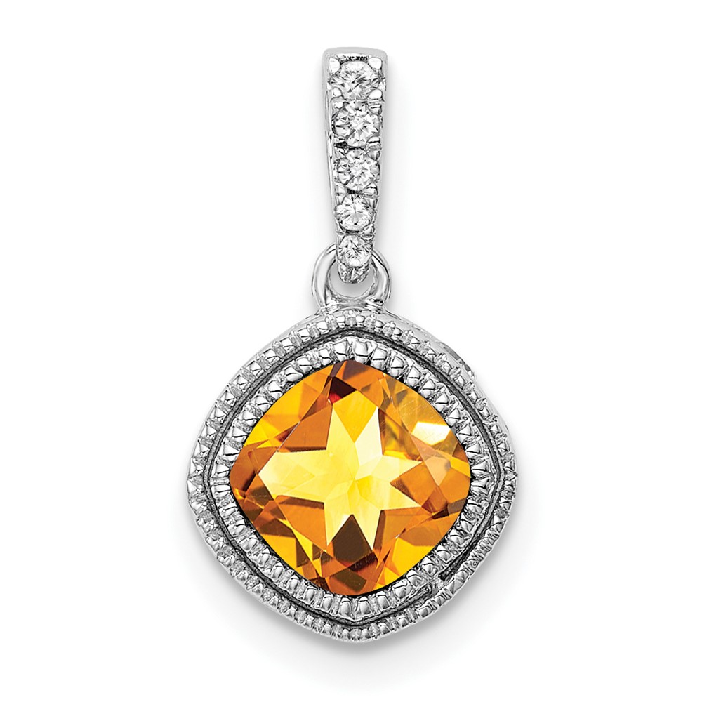 PM7092-CI-021-WA.jpg 14k White Gold 6mm Cushion Citrine and Diamond Pendant - Image 1