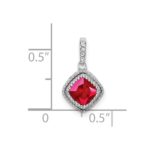 14k White Gold Cushion Ruby and Diamond Pendant with Side Diamond Detail - Image 3