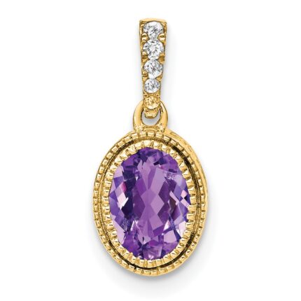 14k 7x5mm Oval Amethyst and Diamond Pendant