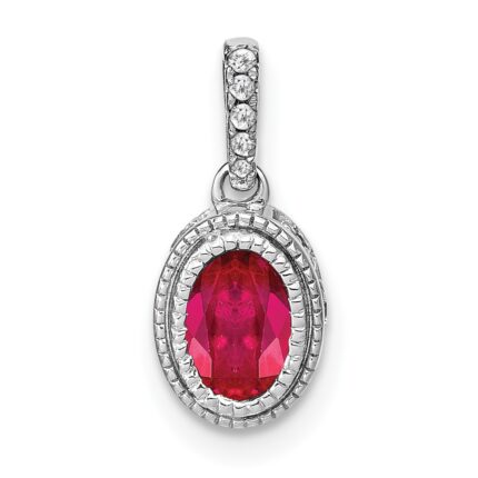 14k White Gold Oval Ruby and Diamond Pendant with Side Diamond Detail