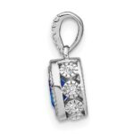 14k White Gold Oval Sapphire and Diamond Pendant with Side Diamond Detail - Image 2