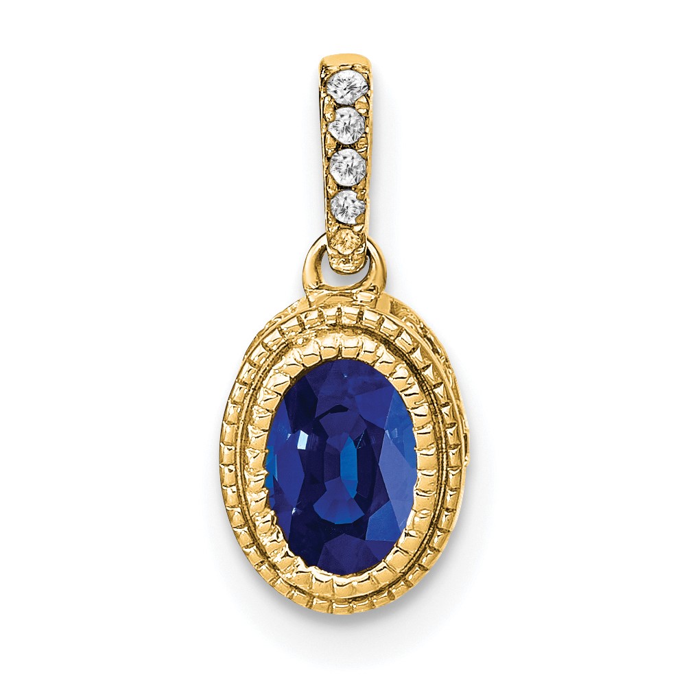 PM7093-SA-011-YA.jpg 14k Oval Sapphire and Diamond Pendant with Side Diamond Detail - Image 1