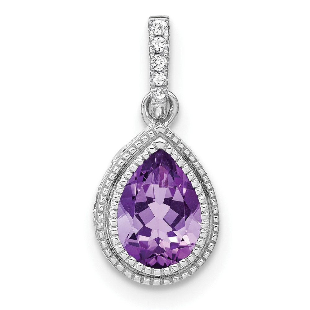PM7094-AM-030-WA.jpg 14k White Gold 7x5mm Pear Amethyst and Diamond Pendant - Image 1