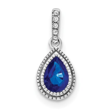 14k White Gold Pear Sapphire and Diamond Pendant with Side Diamond Detail