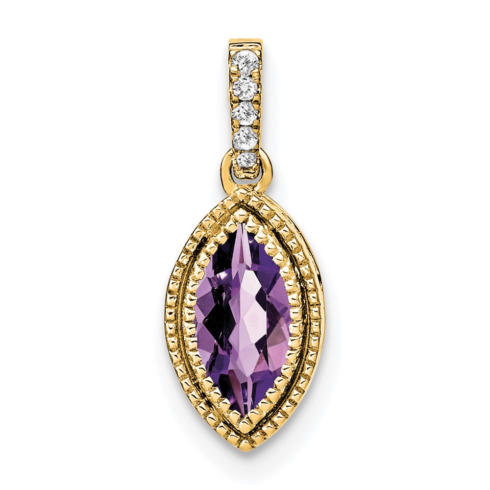 PM7095-AM-012-YA.jpg 14k 8x4mm Marquise Amethyst and Diamond Pendant - Image 1