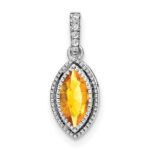 14k White Gold 8x4mm Marquise Citrine and Diamond Pendant