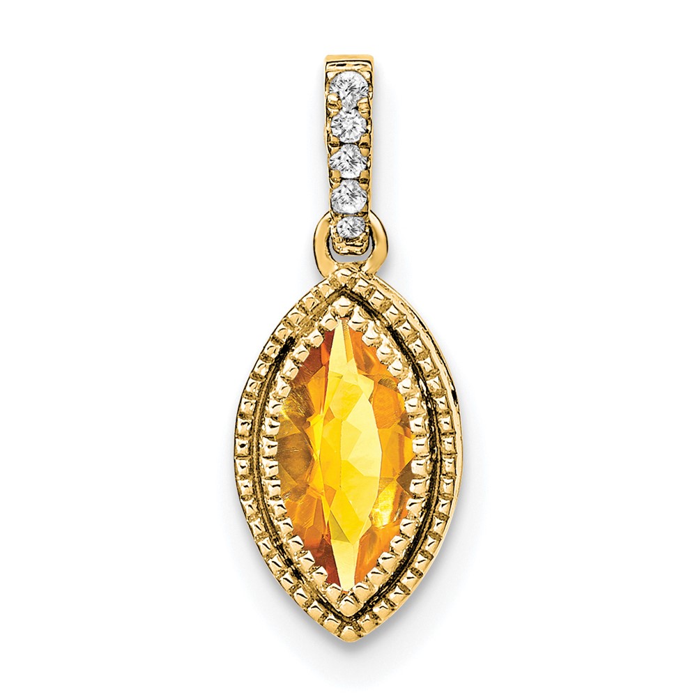 PM7095-CI-012-YA.jpg 14k 8x4mm Marquise Citrine and Diamond Pendant - Image 1