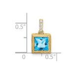 14k 6mm Square Blue Topaz and Diamond Pendant - Image 3