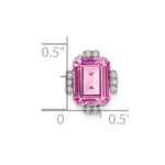 14k White Gold Octagon Lab Created Pink Sapphire and Diamond Chain Slide - Image 3