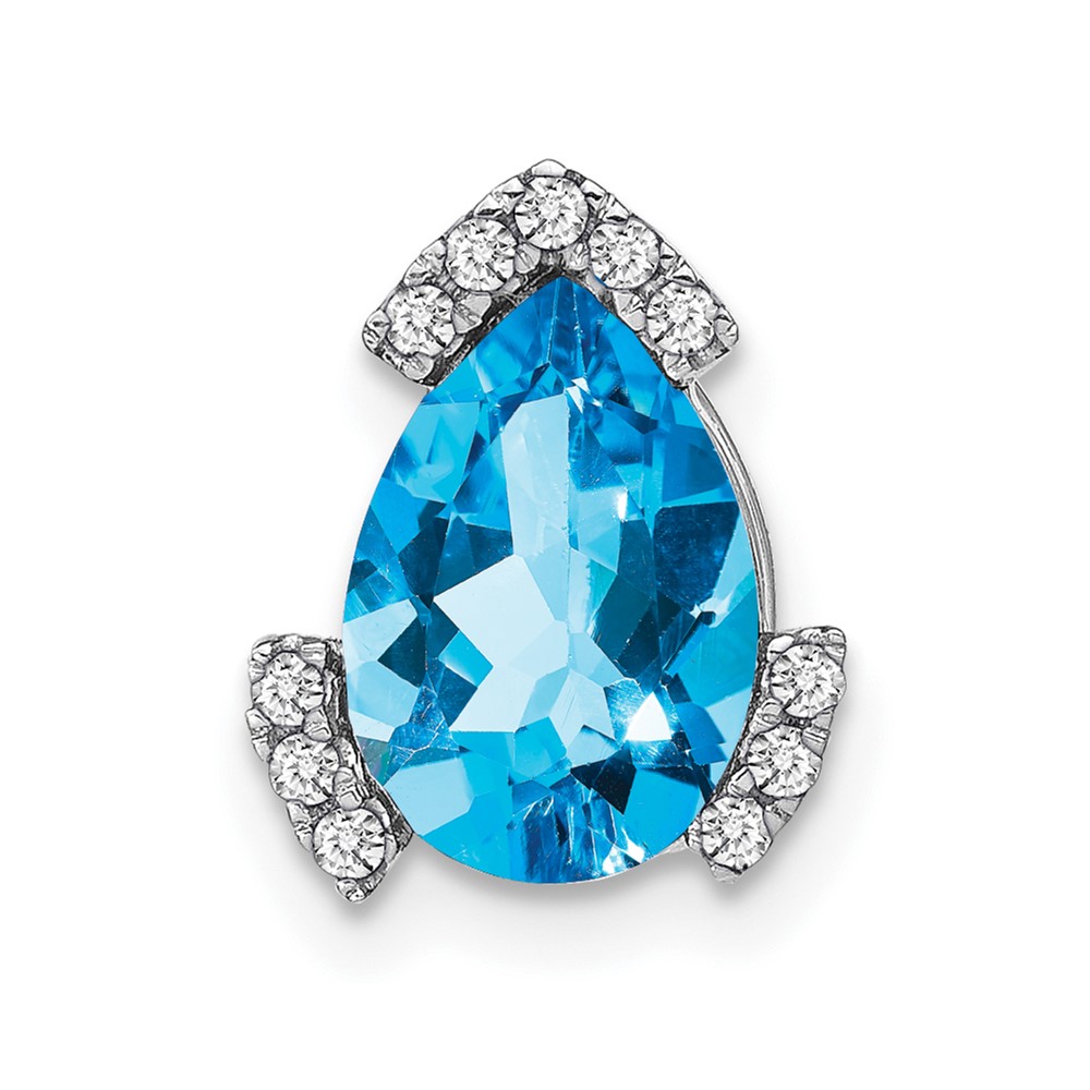 PM7108-BT-009-WA.jpg 14k White Gold 10x7mm Pear Blue Topaz and Diamond Chain Slide - Image 1
