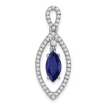 14k White Gold 1/3 carat Lab Grown Diamond VS/SI+ G+ and Lab Created Blue Sapphire Chain Slide Pendant