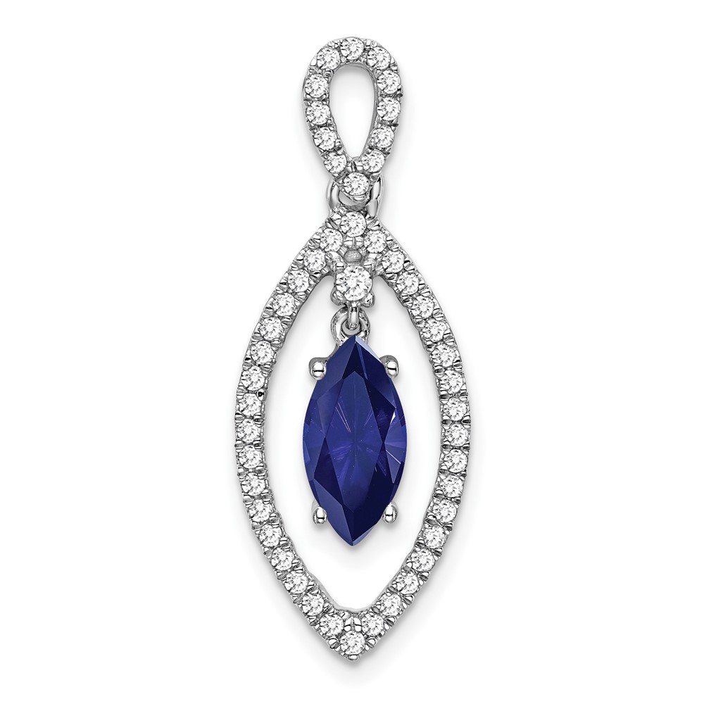 PM7110-CSA-031-WAA.jpg 14k White Gold 1/3 carat Lab Grown Diamond VS/SI+ G+ and Lab Created Blue Sapphire Chain Slide Pendant - Image 1