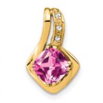 14k Cushion Lab Created Pink Sapphire and Diamond Chain Slide