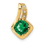 14k Cushion Lab Created Emerald and Diamond Chain Slide