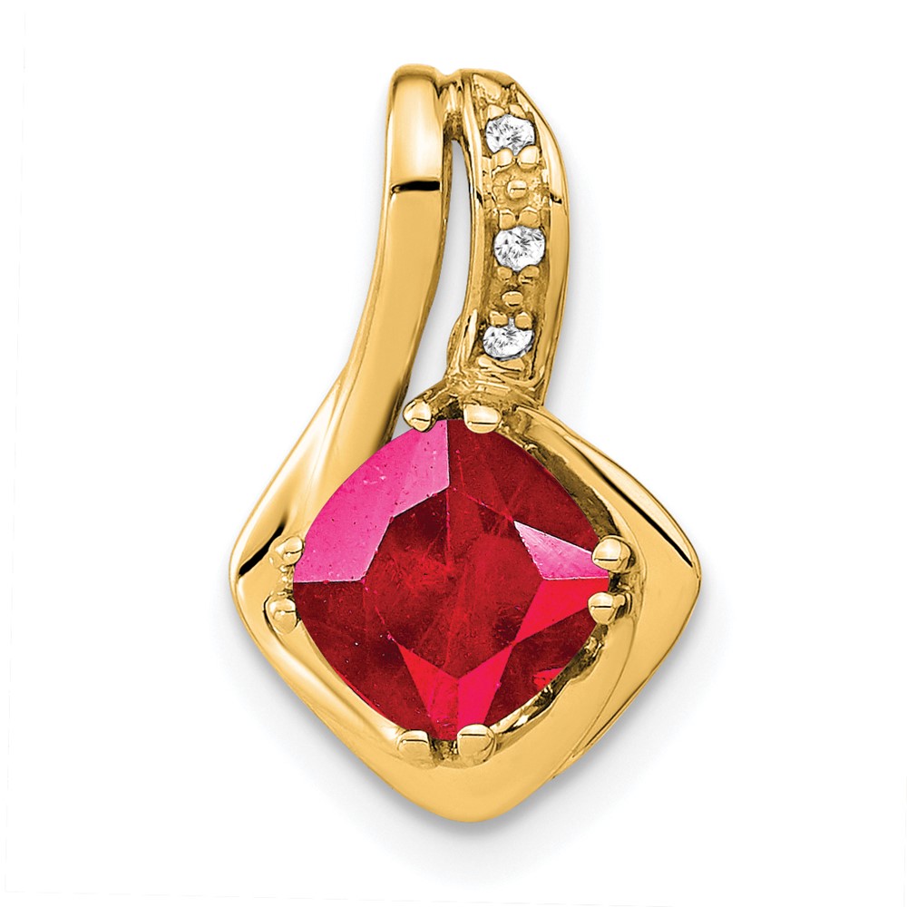 PM7117-RU-002-YA.jpg 14k Cushion Lab Created Ruby and Diamond Chain Slide - Image 1