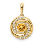 14k 4.5mm Round Moving Vibrant Citrine and Diamond Pendant