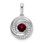 14k White Gold 4.5mm Round Moving Vibrant Garnet and Diamond Pendant
