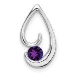 14k White Gold 4mm Round Amethyst Teardrop Chain Slide