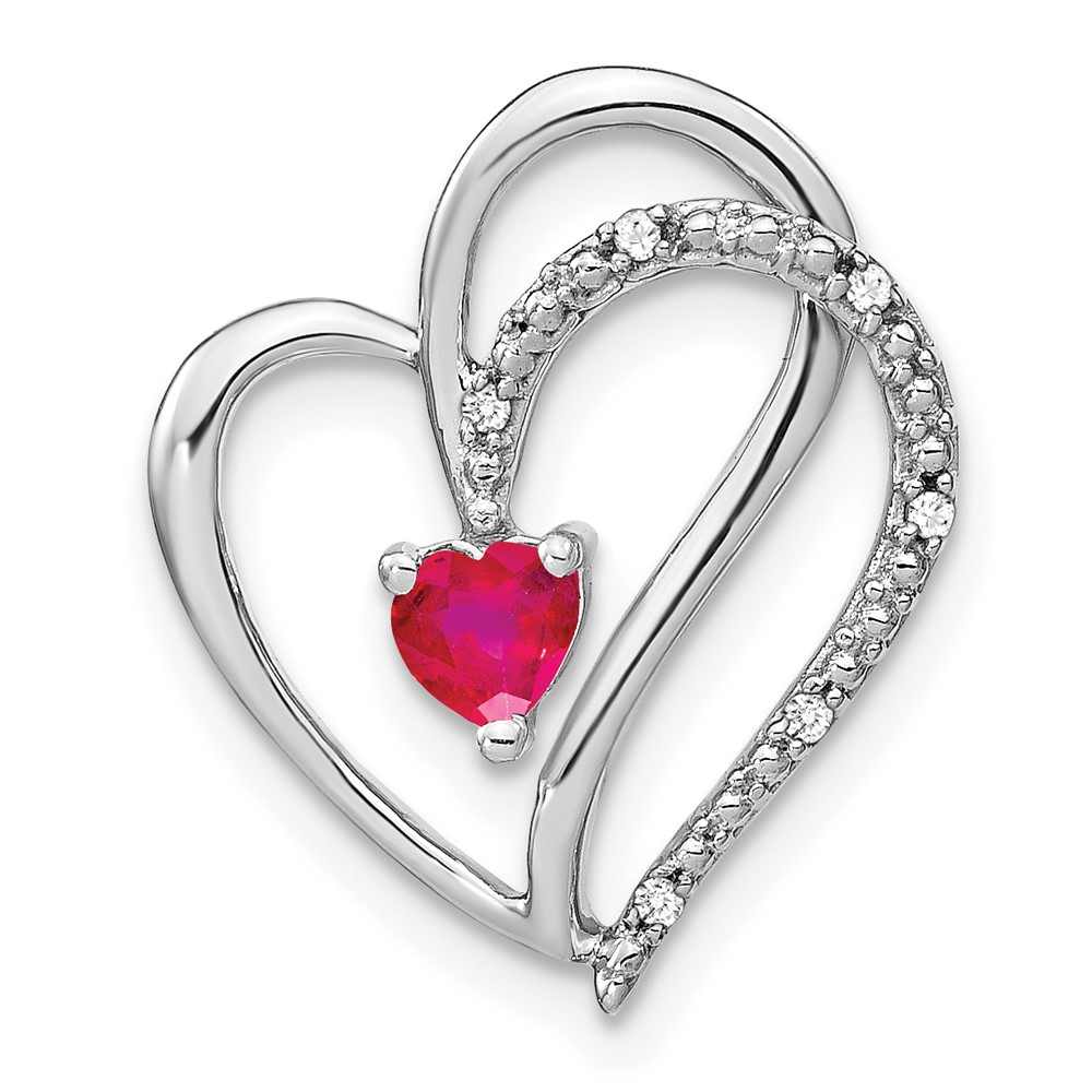 PM7171-RU-003-WA.jpg 14k White Gold Ruby and Diamond Heart Chain Slide - Image 1