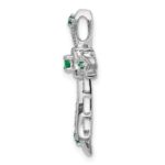 14k White Gold Round Emerald and Diamond Fleur de Lis Cross Chain Slide - Image 2