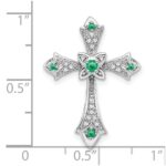 14k White Gold Round Emerald and Diamond Fleur de Lis Cross Chain Slide - Image 3