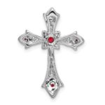 14k White Gold Round Ruby and Diamond Fleur de Lis Cross Chain Slide - Image 4