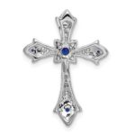 14k White Gold Round Sapphire and Diamond Fleur de Lis Cross Chain Slide - Image 4