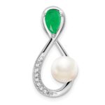 14k White Gold Pear Emerald/Freshwater Cultured Pearl/Diamond Infinity Chain Slide