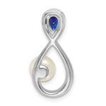 14k White Gold Pear Sapphire/Freshwater Cultured Pearl/Diamond Infinity Chain Slide - Image 4