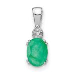 14k White Gold 7x5mm Oval Emerald and Diamond Pendant