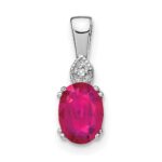 14k White Gold 7x5mm Oval Ruby and Diamond Pendant