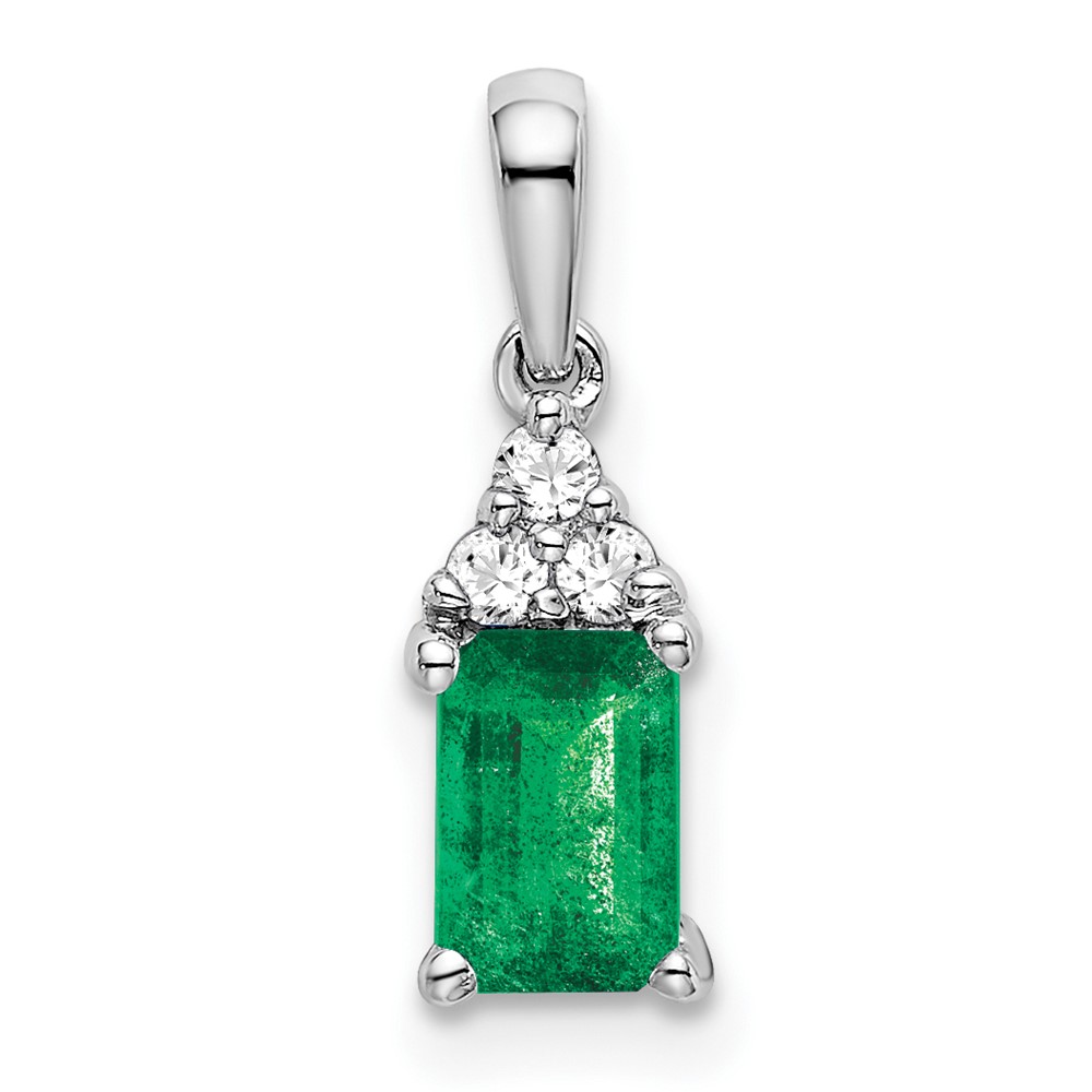 PM7186-EM-007-WA.jpg 14k White Gold Rectangle Emerald and Diamond Pendant - Image 1