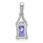 14k White Gold Emerald-shape Tanzanite and Diamond Pendant - Image 4