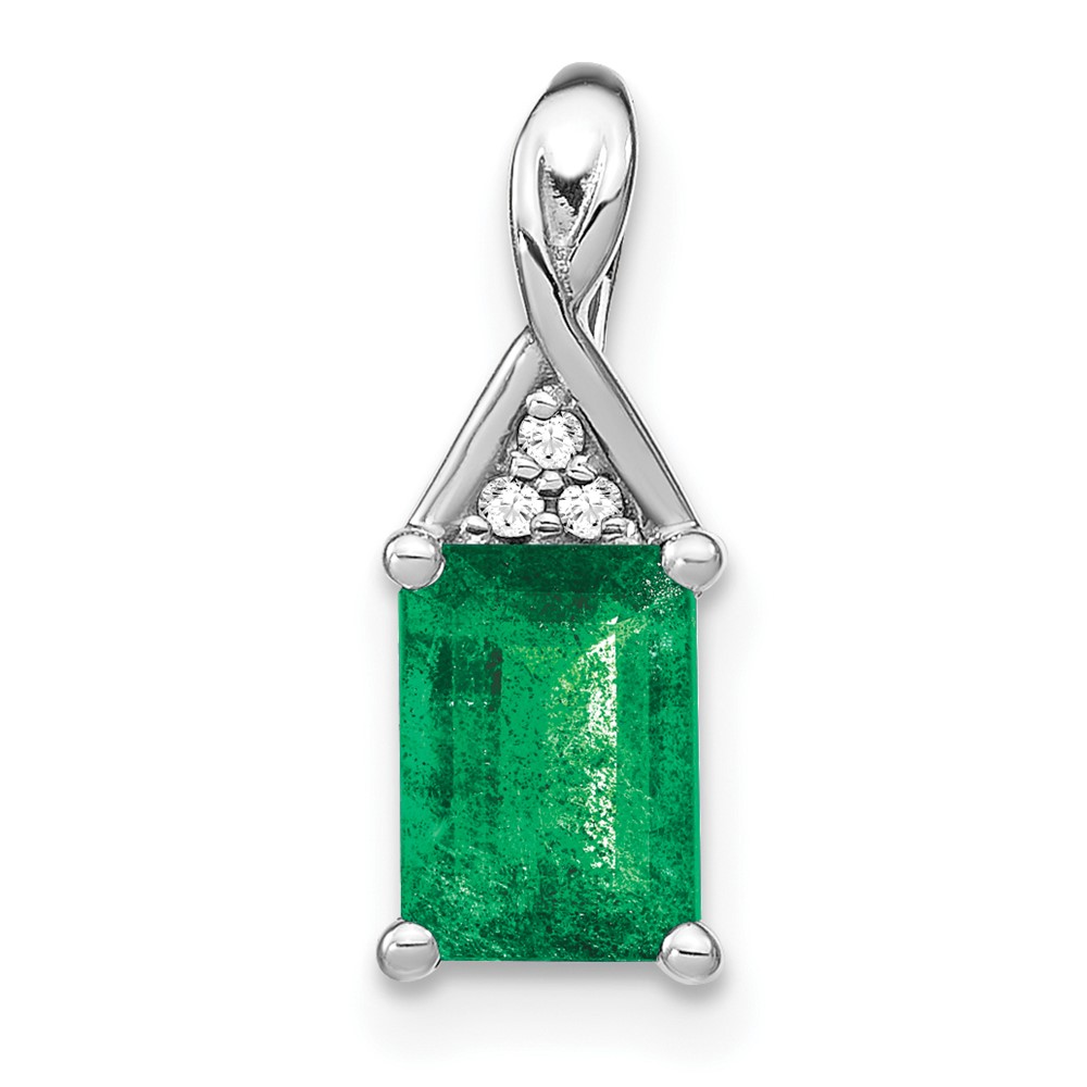 PM7187-EM-002-WA.jpg 14k White Gold Rectangle Emerald and Diamond Pendant - Image 1