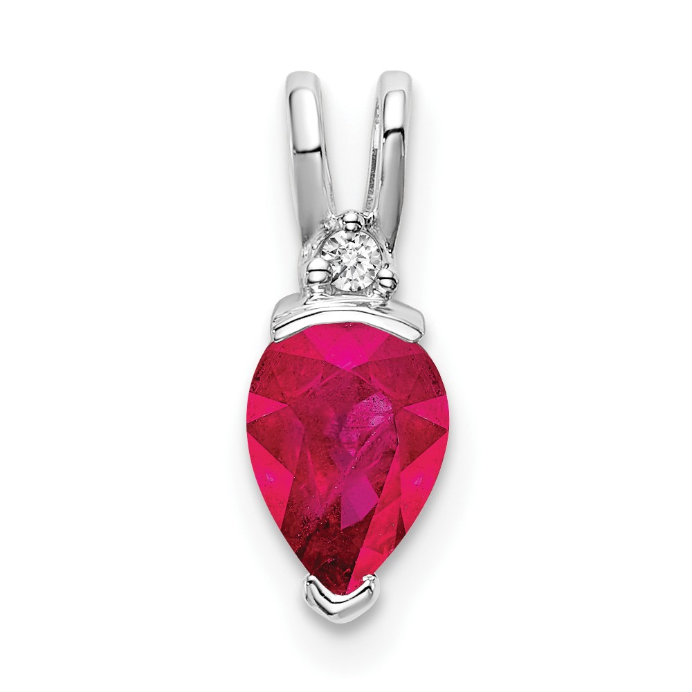 PM7189-RU-002-WA.jpg 14k White Gold 7x5mm Pear Ruby and Diamond Pendant - Image 1